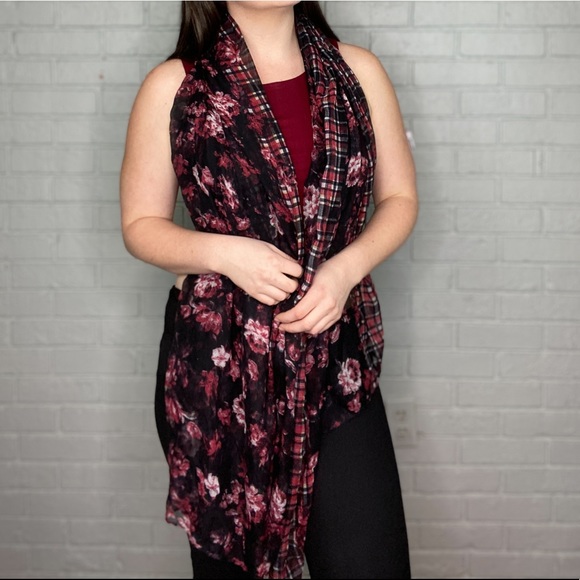 Oversize Floral Black and Red Scarf Wrap Extra Long - Picture 7 of 10